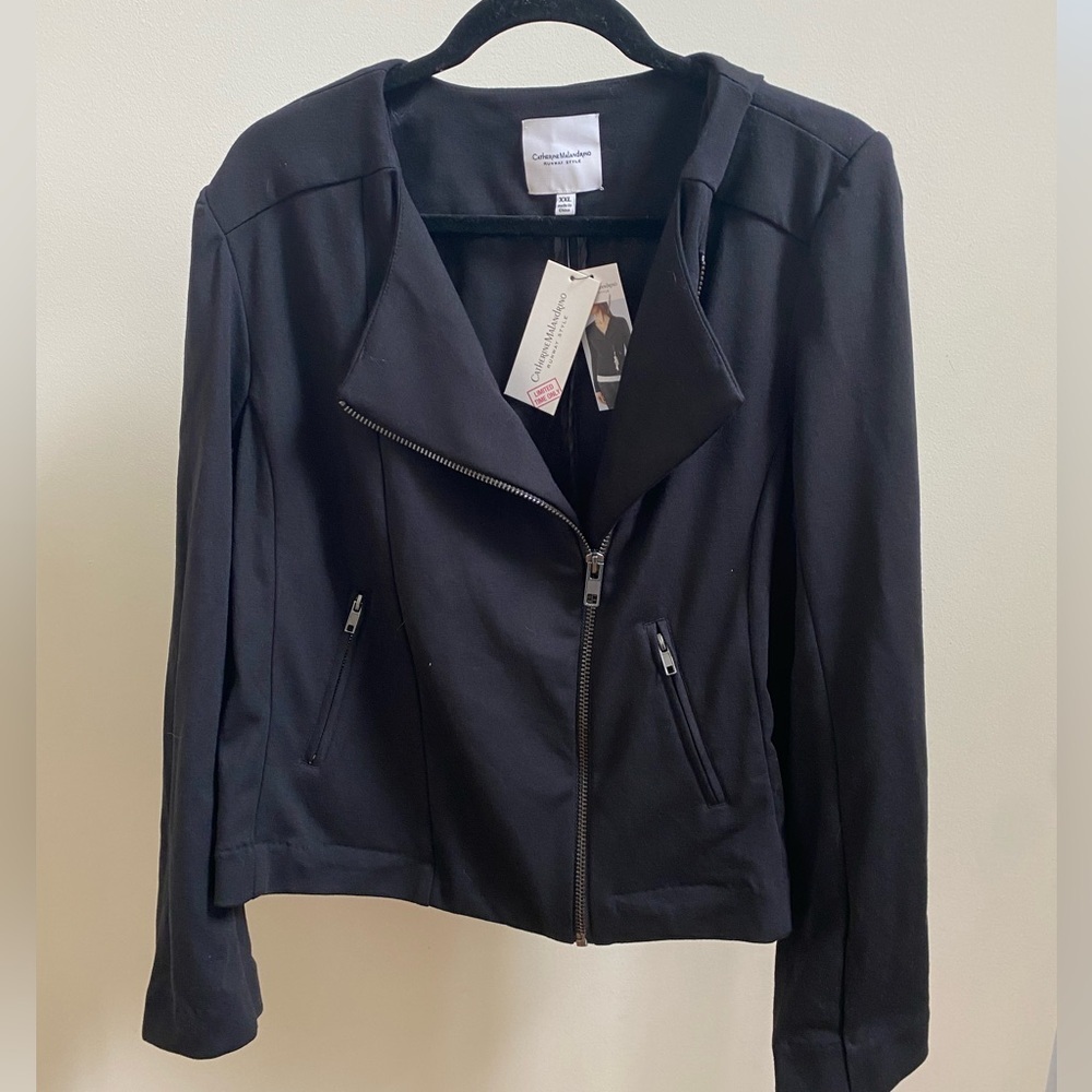 NWT Catherine Malandrino Moto Zip-Up Jacket black sz XXL - Picture 3 of 7
